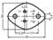 Technical drawing of a plate with four holes. Dimensions: 43x30 mm, hole spacing: 13.2 mm and 17 mm.
