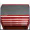 Red tool cabinet with four drawers. Grey top, cabinet labelled 'TC-TW 100'. Suitable for tool storage.