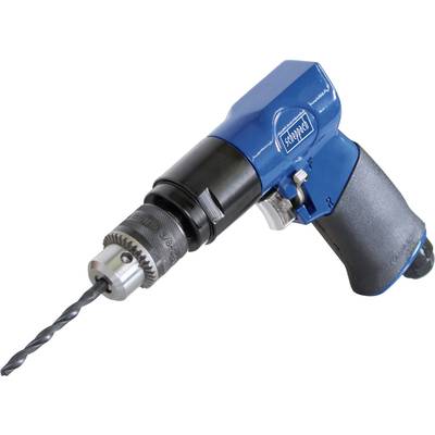 A blue electric drill with a black handle and inserted drill bit, suitable for construction or DIY work.