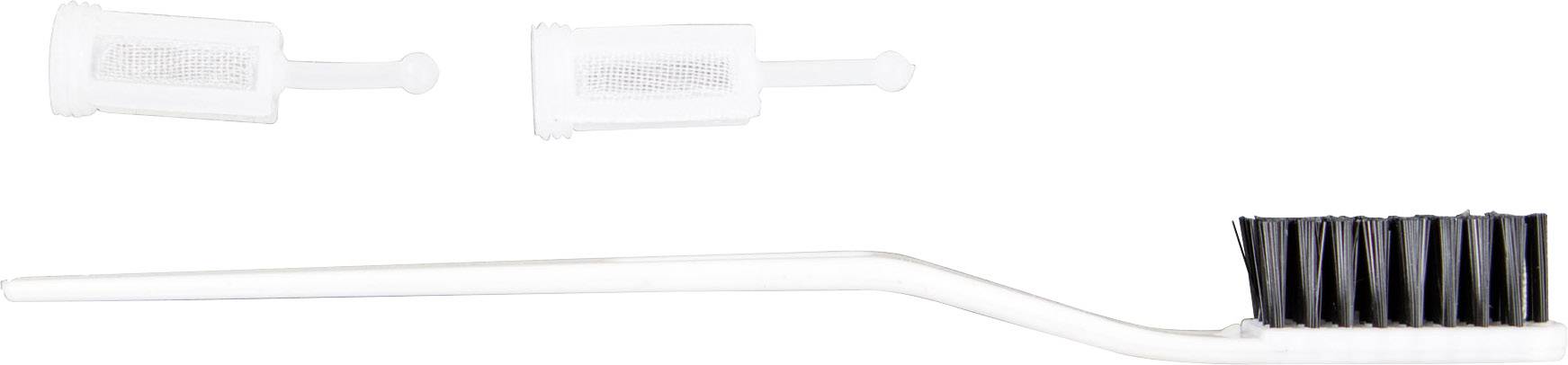 Toothbrush with black bristle head and interchangeable brush heads.