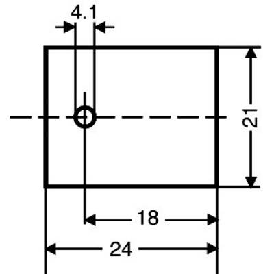 Technical drawing of a rectangle measuring 24 x 21. A drilled hole with a diameter of 4.1 is located 18 from the left edge.