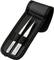 A black case with two silver tweezers side by side, securely held in place by elastic bands.