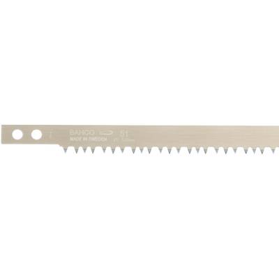 Close-up of a Bahco metal saw blade edge. The blade shows serrated teeth and is designed for cutting materials.