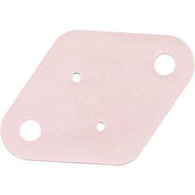 A pink, flat plastic component with four holes of varying sizes and positions.