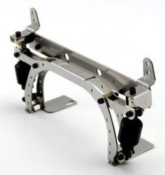 Metal mounting bracket with two lateral arms and upper fixing points, potentially for technical applications.