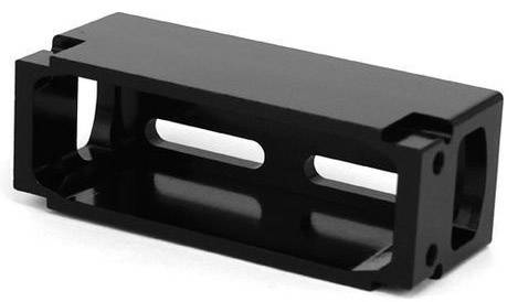 A black, rectangular metal casing with two large, oval cut-outs on its sides.