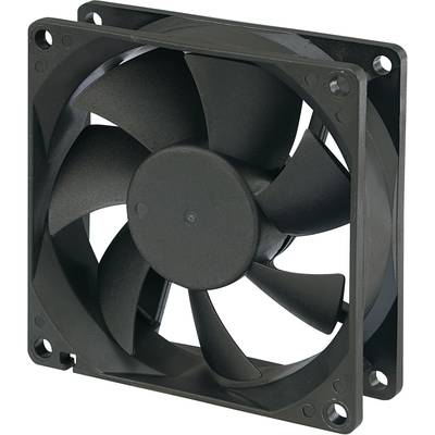 A black computer fan with seven blades in a square mounting bracket, suitable for cooling electronic devices.