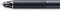 A black, elegant ballpoint pen with a metal tip, positioned horizontally.
