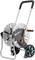 Garden hose reel with two wheels, ergonomic handle and winder. Manufactured by Gardena, in grey and black.