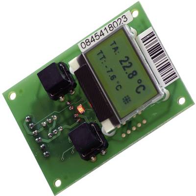 Small electronic display on a circuit board shows 'TA: 22.8°C' and 'TI: 19.8°C'. Components and circuits visible.