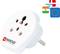 A travel adaptor with the print 'Adapt to the world', compatible with power sockets from India, Israel and the EU. Brand logo visible.