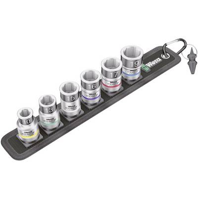 'Wera' Cyclone Socket Set with six sizes from 10 to 19 mm on a magnetic holder. Each socket is colour-coded.
