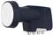 A black satellite LNB with four connections, designed for receiving satellite signals.