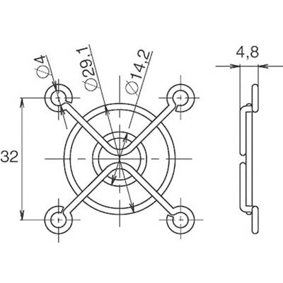 Technical drawing of a round component with dimensions: diameter 29.1, small circles 14.2, height 4.8, width 32.