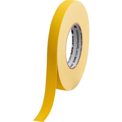 Yellow, single-sided adhesive tape, partially unrolled, used for masking when painting or for craft projects.