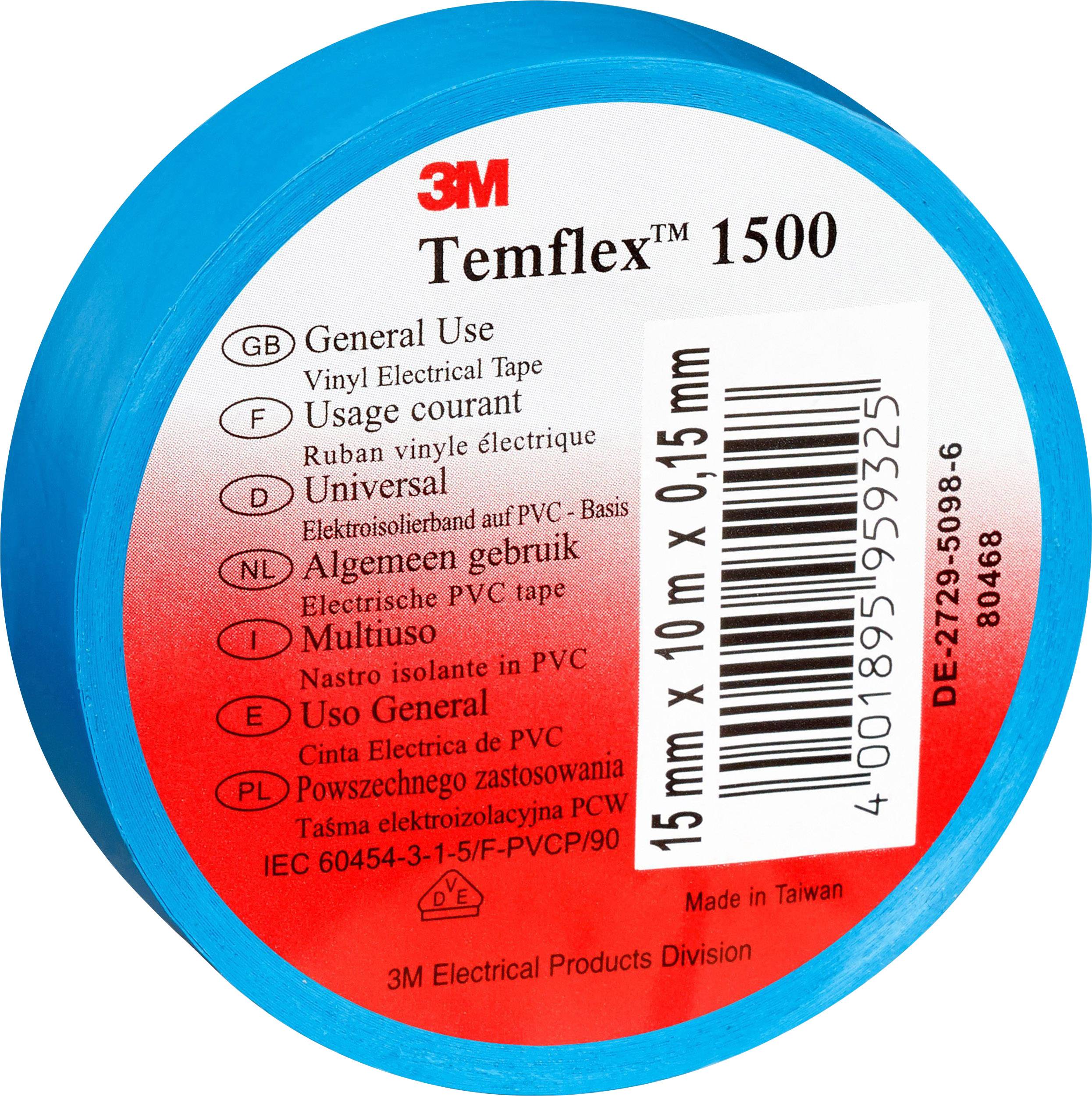 3M TEMFLEX150015X25BL Electrical tape Temflex 1500 Blue (L x W) 25 m x 15 mm 1 pc(s)-1
