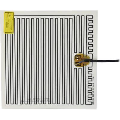 Heated mat with cable connection, showing an electrical grid pattern. Sticker in top left corner with warning label, not legible.