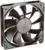 A black computer fan with eight rotor blades and a rectangular frame.