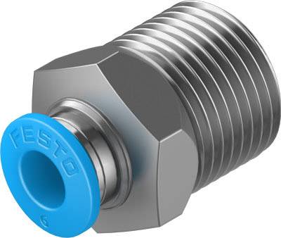 A silver pneumatic coupling with a blue connection, used for joining hoses in pneumatic systems.
