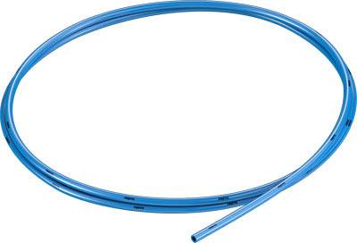 Blue plastic hose in a circular loop, displayed against a white background.