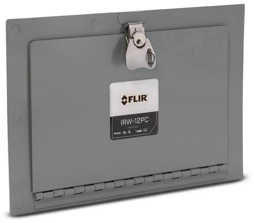 Grey infrared test flange by FLIR with lock, model IRW-12PC, for secure and rapid temperature monitoring of electrical equipment.