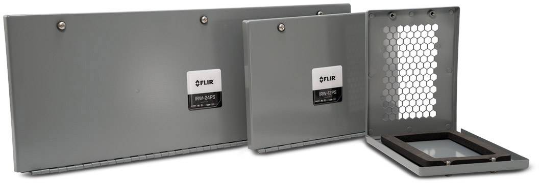 Three grey plates with the FLIR logo, one with a permeable grid. They stand side by side and show different perspectives.