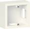 White flush-mounted electrical box with screw holes, designed for wall mounting in electrical installations.