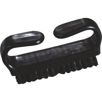 A black hair clip with multiple teeth and two curved handles, used for securing hair.