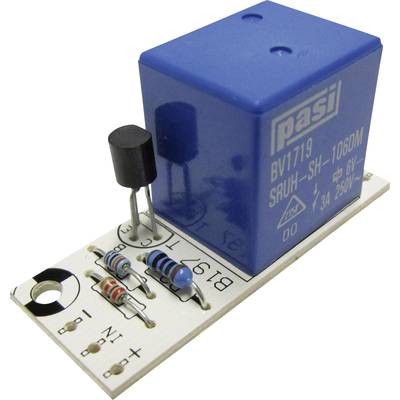 Electronic Relay Model: White board with blue and black components, including resistors and a blue relay block.