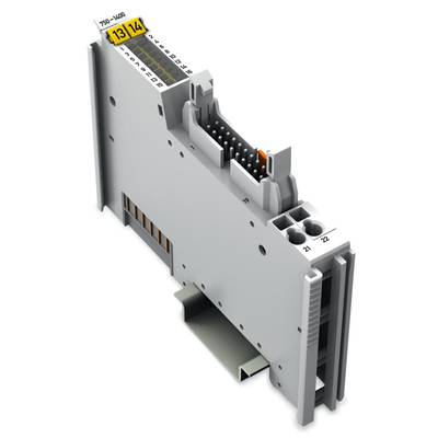 Electronic component, grey casing, multiple slots and connections visible. Marking '13/14' top left.