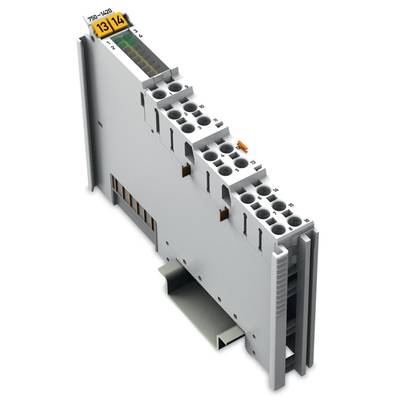 A digital I/O module with multiple connection contacts for DIN rail mounting, suitable for use in control systems.