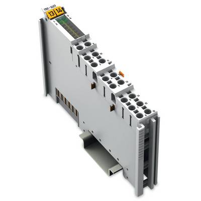 Automation module, grey enclosure, multiple connections, orange marking, with numbers '13/14' in the top left.