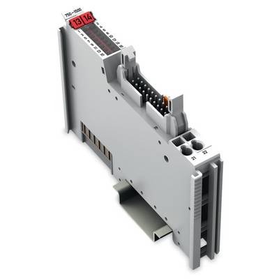 Industrial electronic component with multiple terminal blocks and numbering. Used for electrical connections.