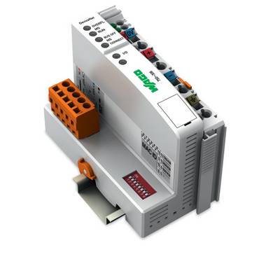 A white electronic module with the inscription 'WAGO Series 750' and orange terminals, used for control and automation technology.