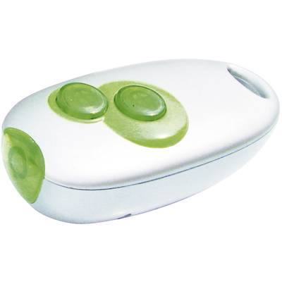 A white and green wireless presenter mouse, suitable for remotely controlling slide changes.