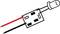 'Illustration of an LED connection with two wires, one red and one black, connected to a circuit board.'