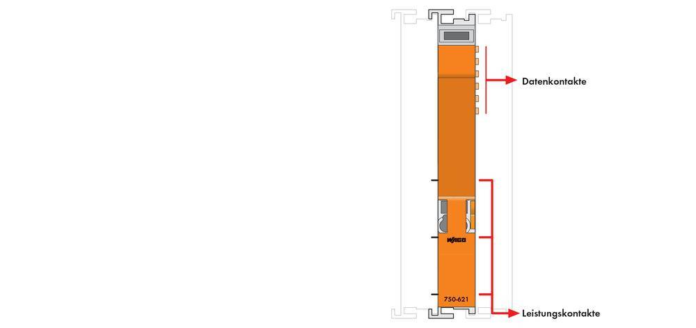 Schematic of a connector with marked 'data contacts' and 'power contacts'.