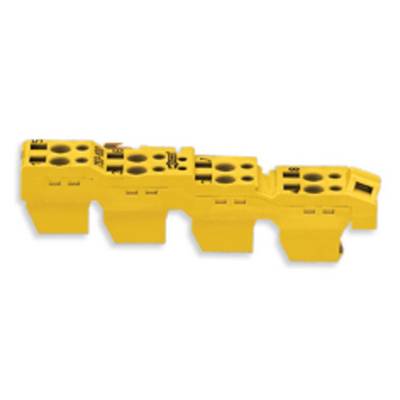 Yellow insulation module with multiple circular openings and connections, likely used for electrical connections.