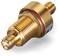 A gold-coloured adaptor with two threaded ends, used for pipe connections or technical equipment, on a white background.<br><br>Note: In British English, "adaptor" is the preferred spelling, and "colour" uses the "-our" ending.