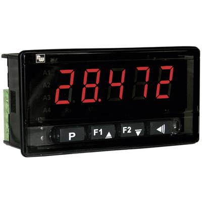 Digital display instrument with a red LED display showing '28.472'. Function buttons F1, F2 and arrow keys are visible at the bottom.