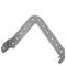 L-shaped metal angle bracket made of perforated steel, used for fixing or stabilising constructions.