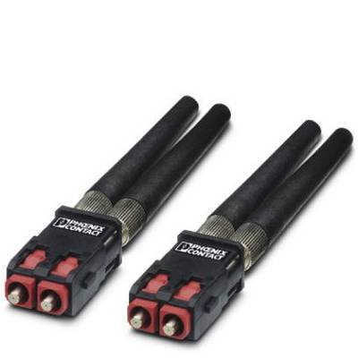 Two black antenna plugs, each with two red contacts, connected by metal threading. Labelled: 'Phoenix Contact'.