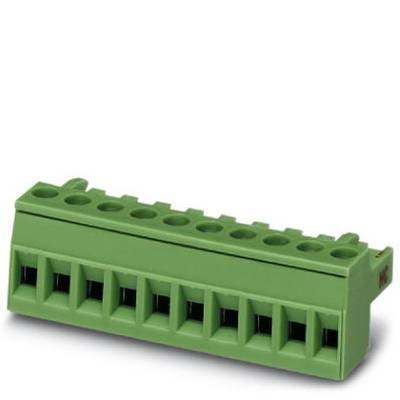 A green, multi-pin connector with eight terminals, commonly used in electrical circuits.