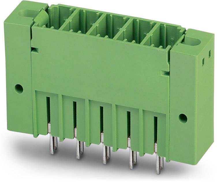 Green multi-socket connector with metallic contacts, suitable for electronic connections.