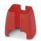 Red plastic cable holder with U-shaped design for organising and securing cables.