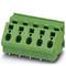Green five-pin electrical connector, suitable for electrical circuits, with five connection points and a ratcheted pin header.