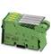 Green electronic module for industrial applications, with four transparent covers on top, suitable for use in control systems.