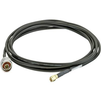 A black coaxial cable with an N-connector on one end and an SMA connector on the other, shown coiled.