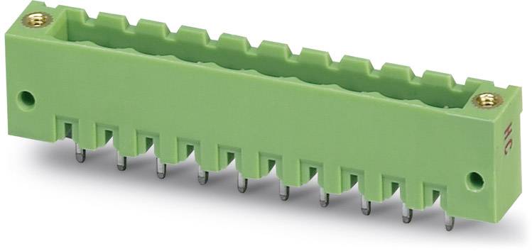 Green electrical connector with multiple pins, suitable for electronic devices and circuits.