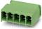 Green multi-pole connector with five contacts, suitable for electronic applications to ensure secure cable connection.